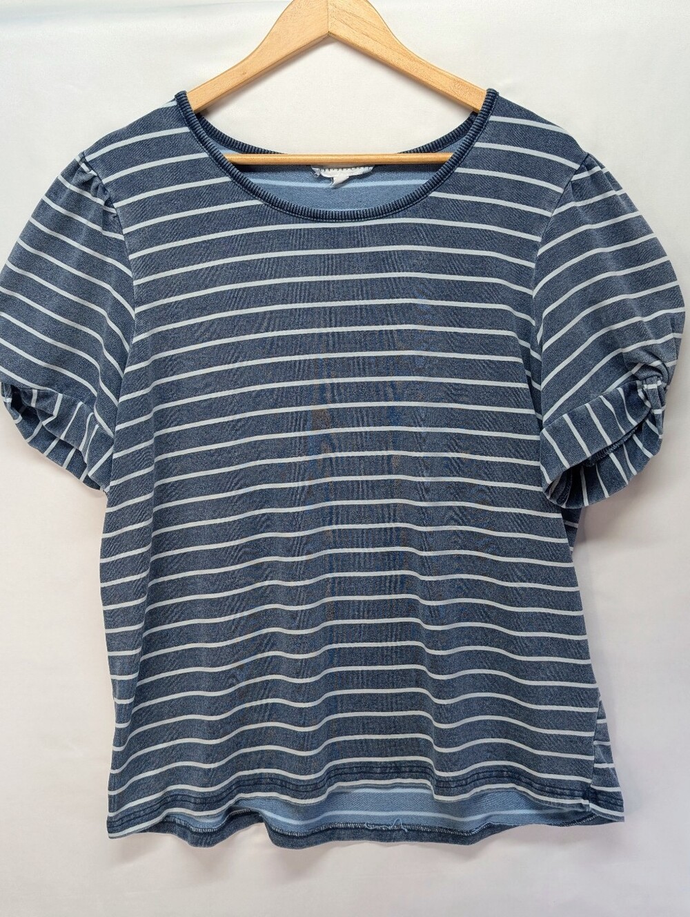 298.Anthropologie Striped Puff-Sleeve Tee - Blue
